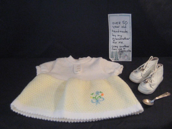 Antique handmade baptism baby dress, white baby s… - image 1