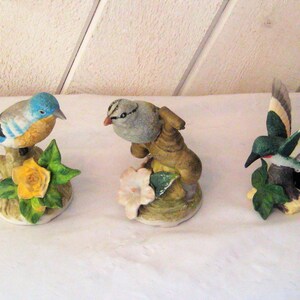 Vintage bird statue, green hummingbird, blue bird, gray wren, 1997, porcelain bird figurines, collectible