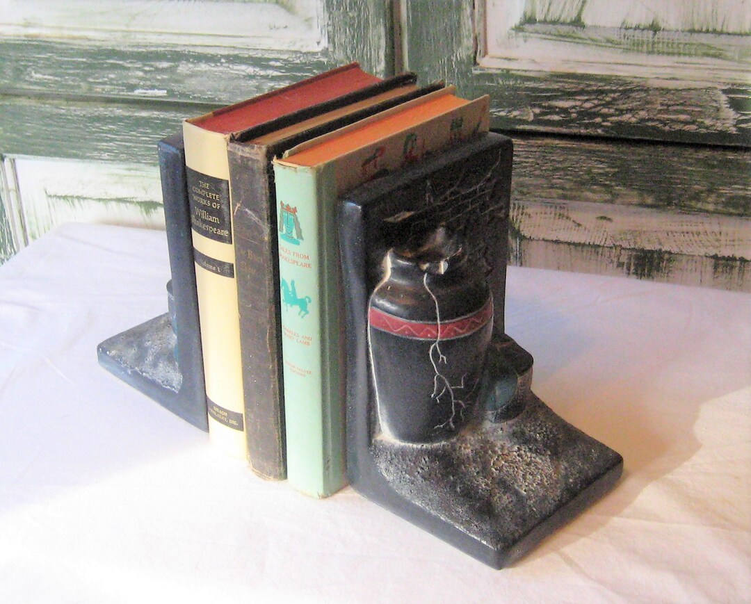 Vintage Plaster Bookends Southwest Southwestern Dark Gray Etsy