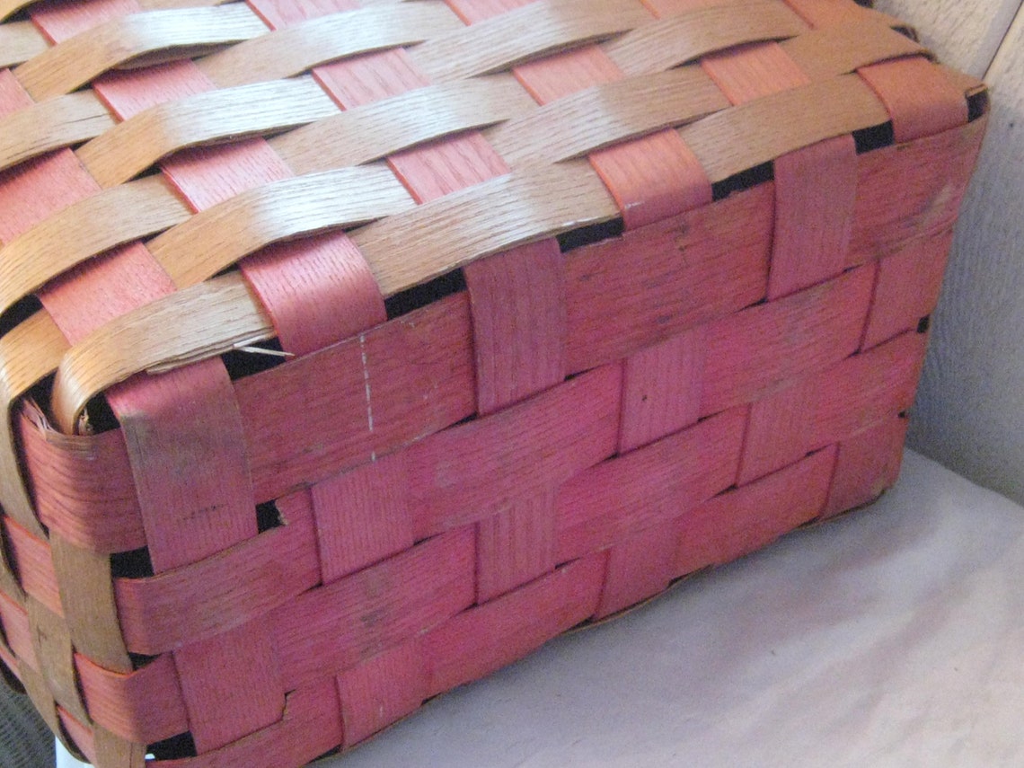 Vintage wooden picnic basket woven wood picnic basket hinged Etsy