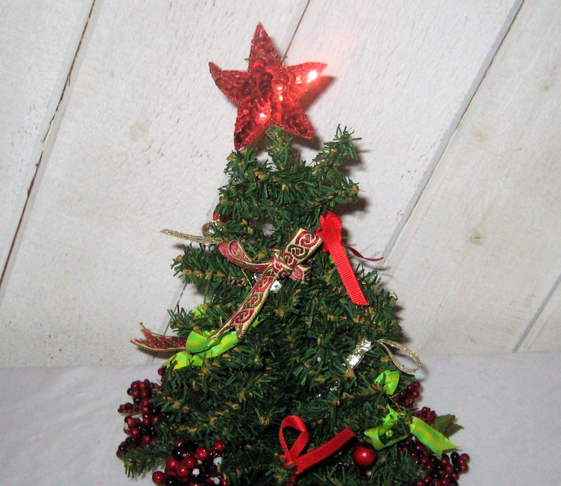 Miniature decorated Christmas tree table top tree red green Etsy