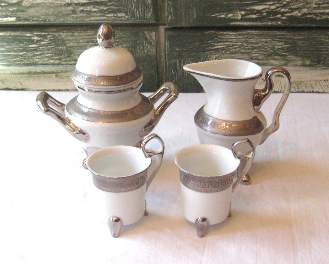 Antique Creamer Sugar Bowl Set With 2 Espresso Tea Cups, White ...