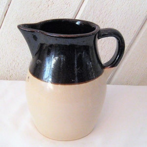 Brown glazed jug pitcher, stoneware crock, one quart liter water jug, mid century 20s 30s 40s 50s bouquet flower vase rustic primitive decor