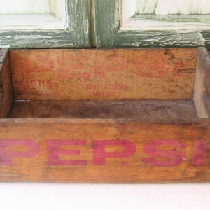 Antique Pepsi Cola wood crate, soda pop crate box, rustic primitive, mid century, collectible solid wood bin, vintage advertising 40s 50s