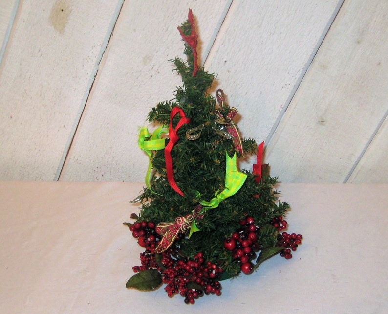 Miniature decorated Christmas tree table top tree red green Etsy
