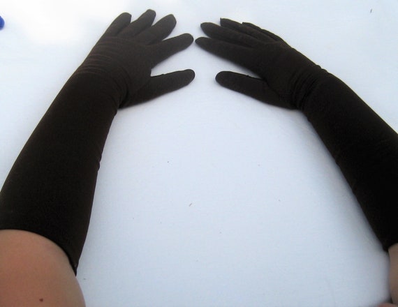 Vintage extra long formal brown gloves, nylon str… - image 2