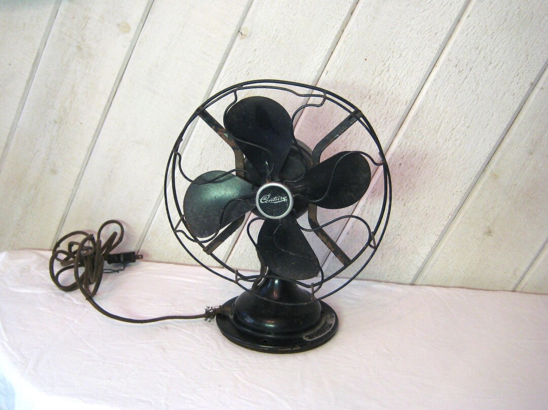 Antique Black Cast Iron Electric Fan, Pedestal Table Top Rustic Fan ...