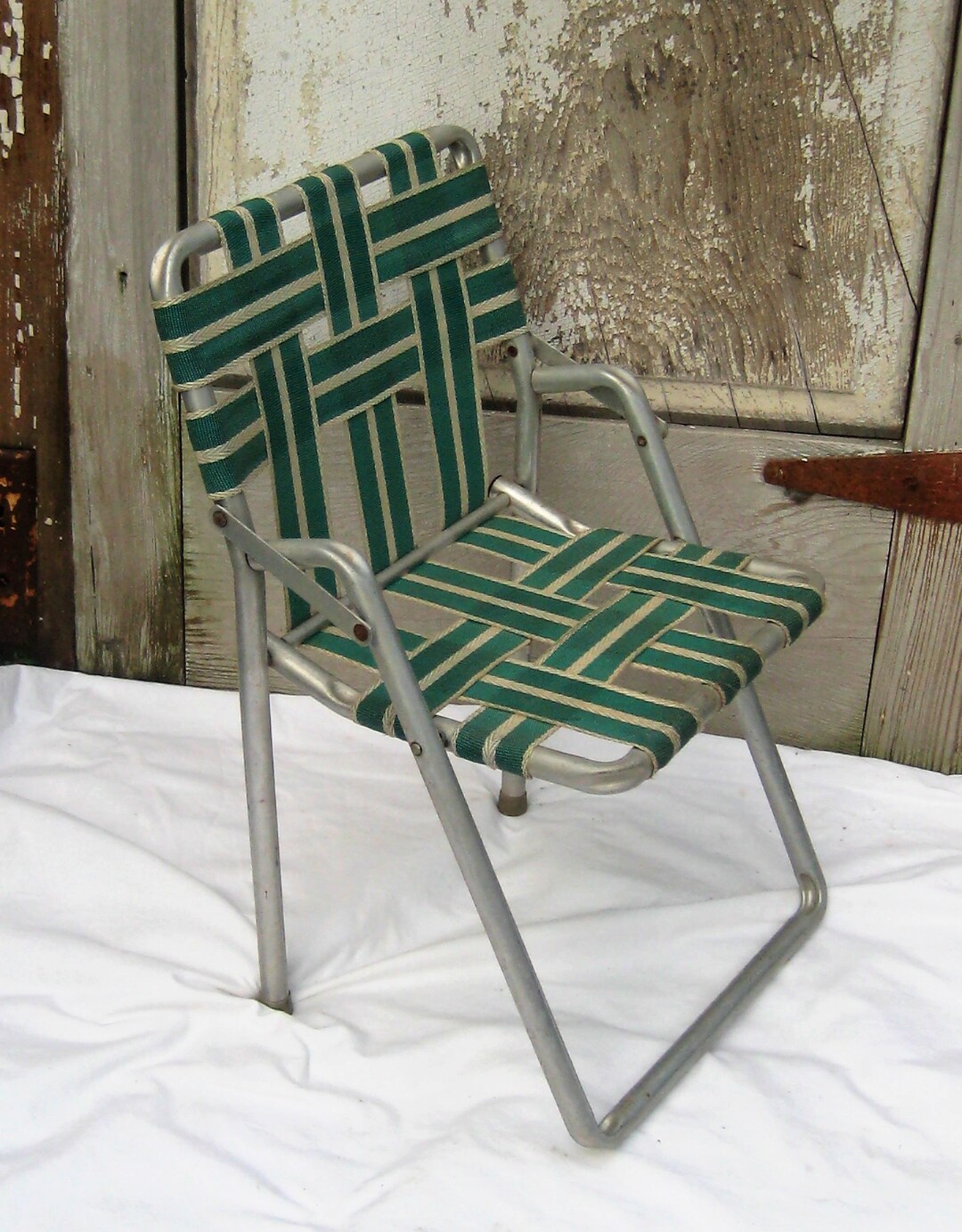 Vintage MCM Childs Lawn Chair, Green Beige bing, Kids Outdoor Garden