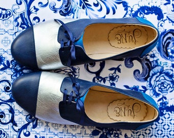 Oxford Blue Leather Flats: Handmade Women's Shoes