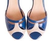 Romance Charol Blue - Sandals in blue and nude leather by Quiero June. Handmade in Argentina - Free shipping