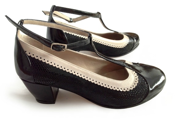 aislamiento pistón clon Zapatos de tacón medio en bloque en charol negro y piel - Etsy México
