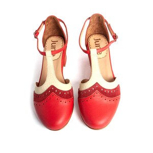 Handmade leather woman shoes in medium heel in red and cream Made in Argentina Red Ivy image 2