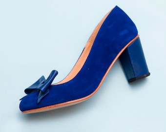 light blue suede block heels