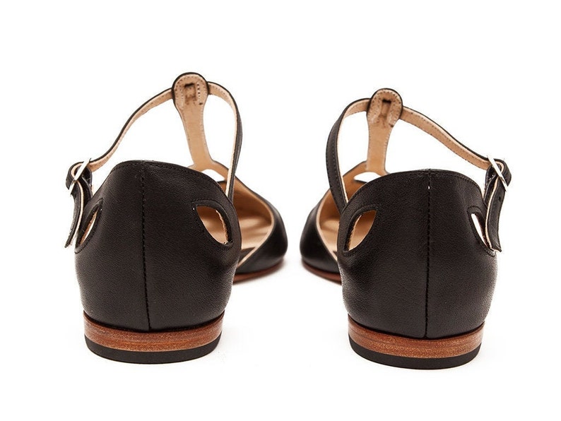 Handmade leather Mary Jane flat sandal in black. Vintage, retro style. Swing dance, t-strap. Handmade in Argentina. Erin Black image 8