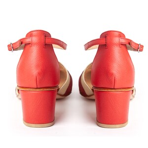 Handmade leather woman shoes in medium heel in red and cream Made in Argentina Red Ivy image 4