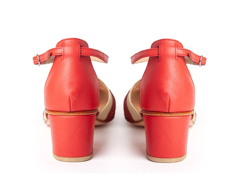 Handmade leather woman shoes in medium heel in red and cream Made in Argentina Red Ivy image 4