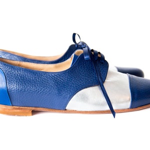 Oxford blue Leather flats Woman flat shoes Handmade by Quiero June image 2