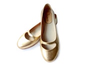 Katia Gold - Flat balerinas, leather shoes on gold