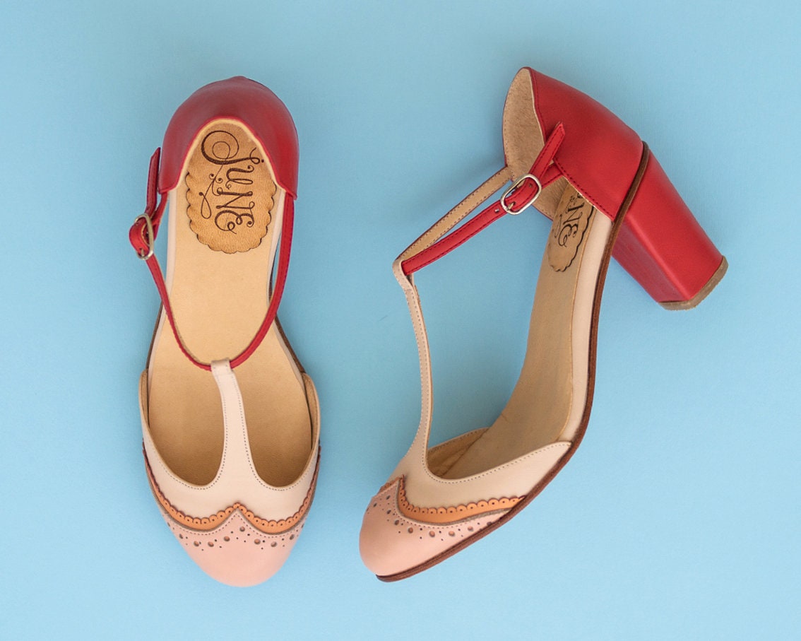 Handmade Leather Women Shoes. T-strap Mary Jane Block Heel - Etsy