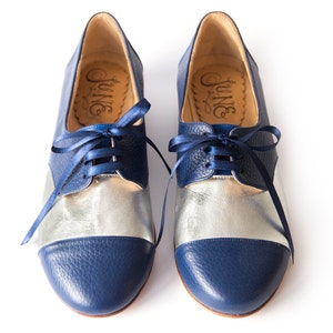 Oxford blue Leather flats Woman flat shoes Handmade by Quiero June image 3