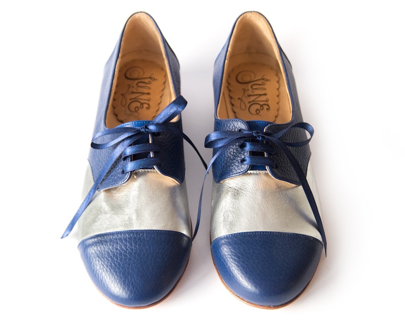 Oxford blue Leather flats Woman flat shoes Handmade by Quiero June image 3