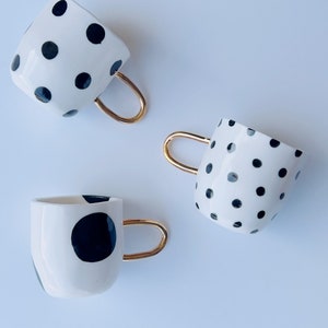 Espresso porcelain cup, polka dot. Ceramic Coffee Cup for Coffee Lovers. Home Decor, Small Gift, 4 oz. Handmade in California