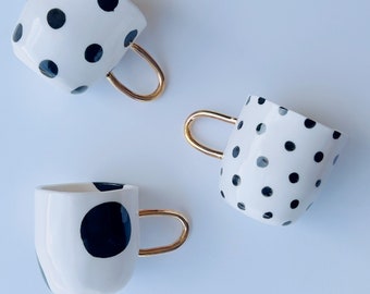 Espresso porcelain cup, polka dot. Ceramic Coffee Cup for Coffee Lovers. Home Decor, Small Gift, 4 oz. Handmade in California