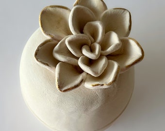 Artisan-Crafted Porcelain Canister with Elegant Succulent Accent - Handmade Home Decor and Storage