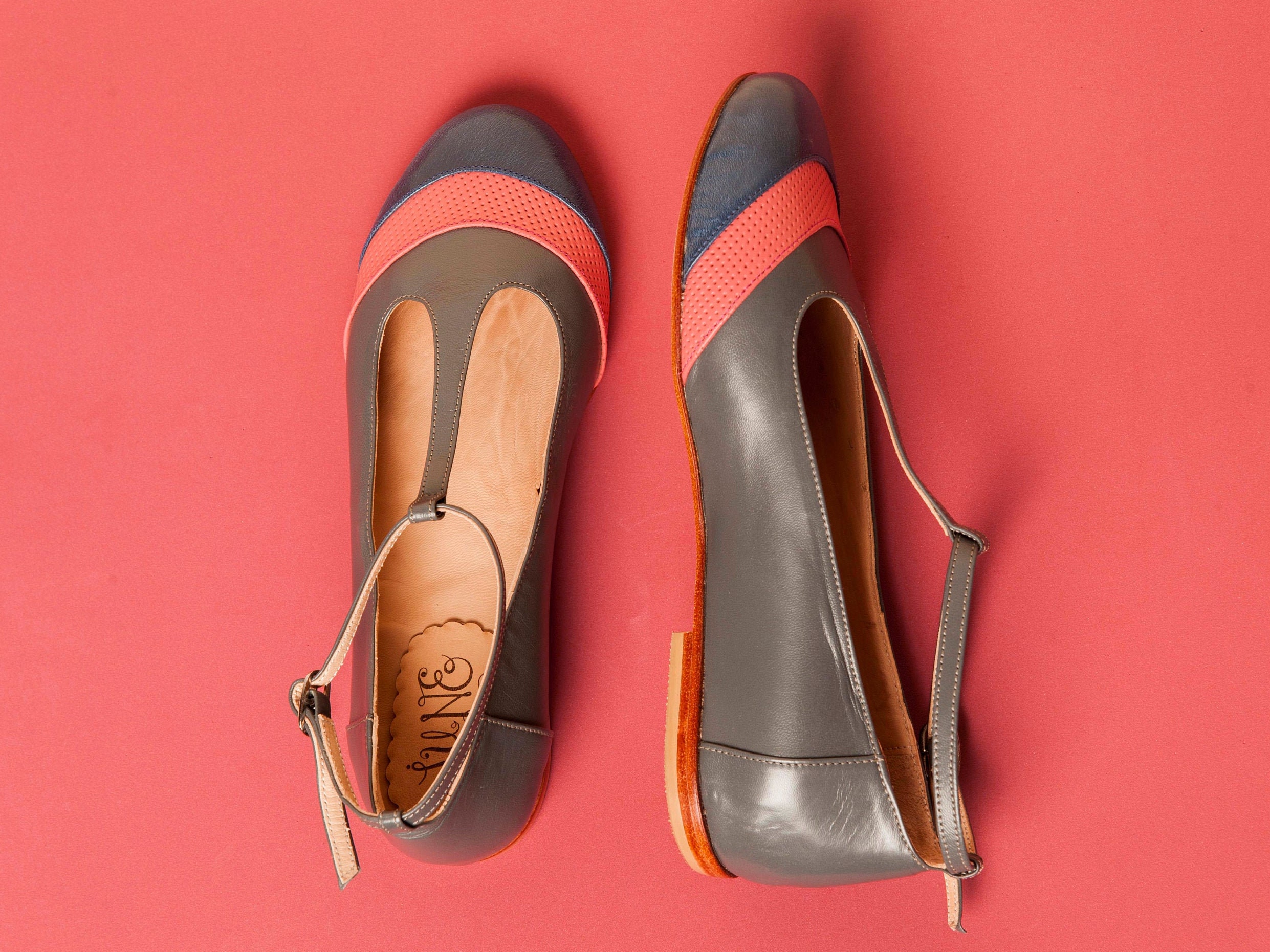 Red t strap flats sale