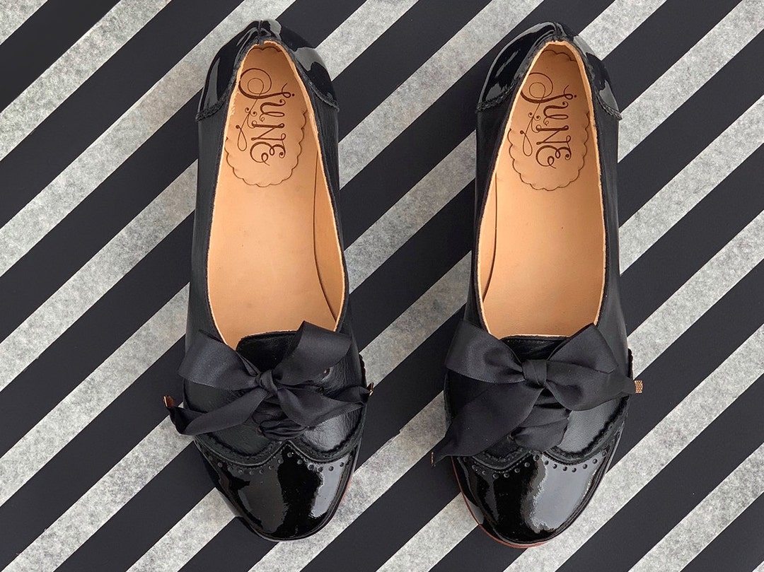 Acordonados Black Leather Woman Oxford Flat Shoes Lace up - Etsy