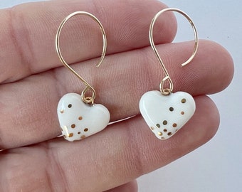 Handcrafted Porcelain Heart Drop Earrings – romantic jewelry. Handmade in California