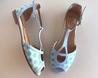 FINAL SALE - This product has details. Sandal in light blue leather and fabric. Pia Cielo. Summer sandal