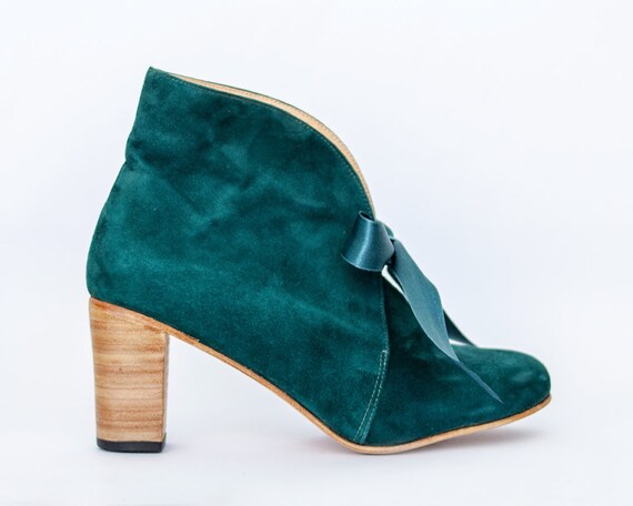 Unique Bargains Women's Round Toe Side Zipper Block High Heel Ankle Boots  Green 7.5 - Walmart.com