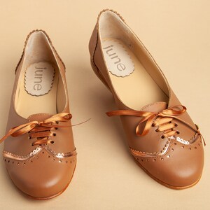 Acordonados Leather Oxford flat woman shoes lace up Handmade in Argentina image 1