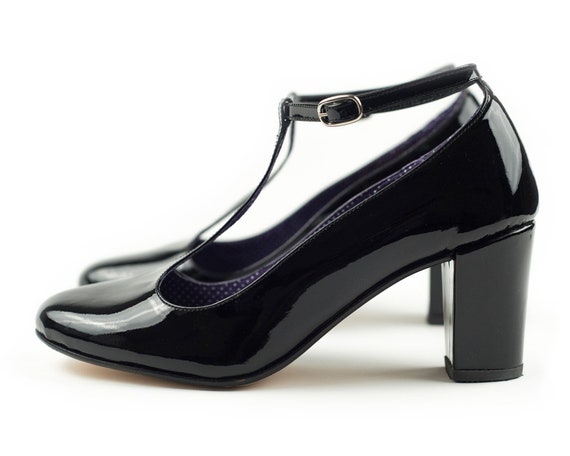 patent leather t strap heels