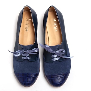 Oxford blue (3 leathers) - Leather flats - Woman flat shoes - Handmade in Argentina