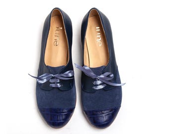 Oxford blue (3 leathers) - Leather flats - Woman flat shoes - Handmade in Argentina