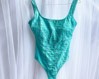 Maillot de bain une pièce turquoise vintage des années 90 M/L