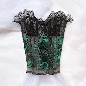 Vintage Shirley of Hollywood Schwarze Spitze Satin Korsett Korsett Bustier