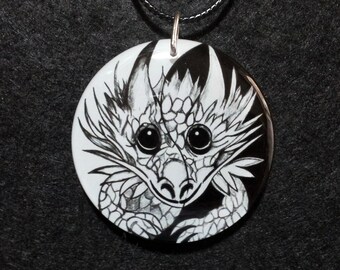 Baby Dragon Yin Yang Pendant,Mythological,Balance,Cute Dragon,Fantasy,Unisex Necklace,Unique Dragon Jewelry,Symbolism,Taoism,Black and White