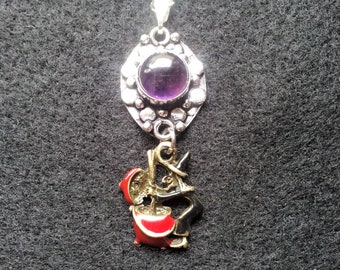 Amethyst Witch and Cauldron Necklace