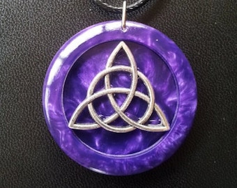 Triquetra in Purple Pearl Resin Necklace, Celtic Jewelry, Trinity Knot, Triquetra Necklace, Wiccan Jewelry