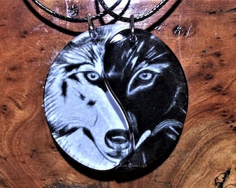 Wolf Friendship Necklaces, Best Friends, Anniversary Gift, Friendship jewelry, BFF, Valentine, couples necklaces, unisex gift, Yin Yang