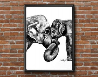Mother and Baby Elephant Print, animal nursery art, nursery decor, unisex, inspirational art, baby shower gift, gift for her, mother's day