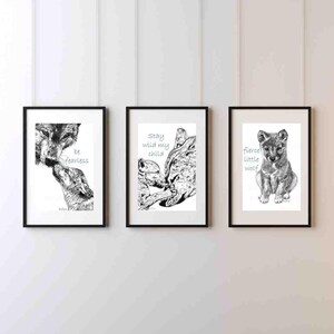 Wolf Nursery Art Set of 3 A4 Prints: Inspirational Kids Room Decor (no frames)
