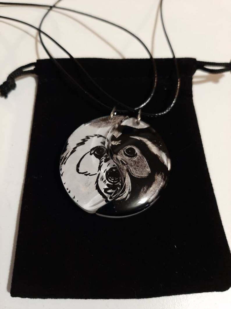 Bear Jewelry yin and yang necklaces Anniversary gift Bear Friendship Necklaces Best Friends BFF black and white unisex gift