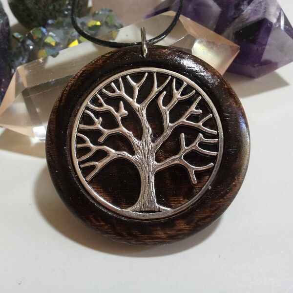 Tree of Life Pendant in Burnt Oak, spiritual jewelry, tree of life, tree  pendant,rustic jewelry,symbolic,nature, unisex gift, recycled wood