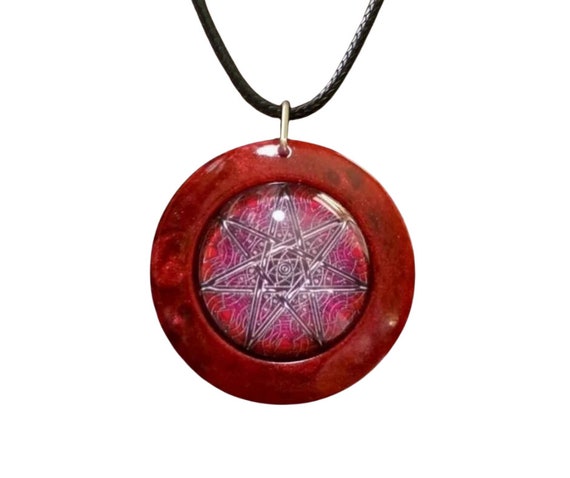 Faerie Star Necklace in Ruby Red Pearl Resin ~ Septagram