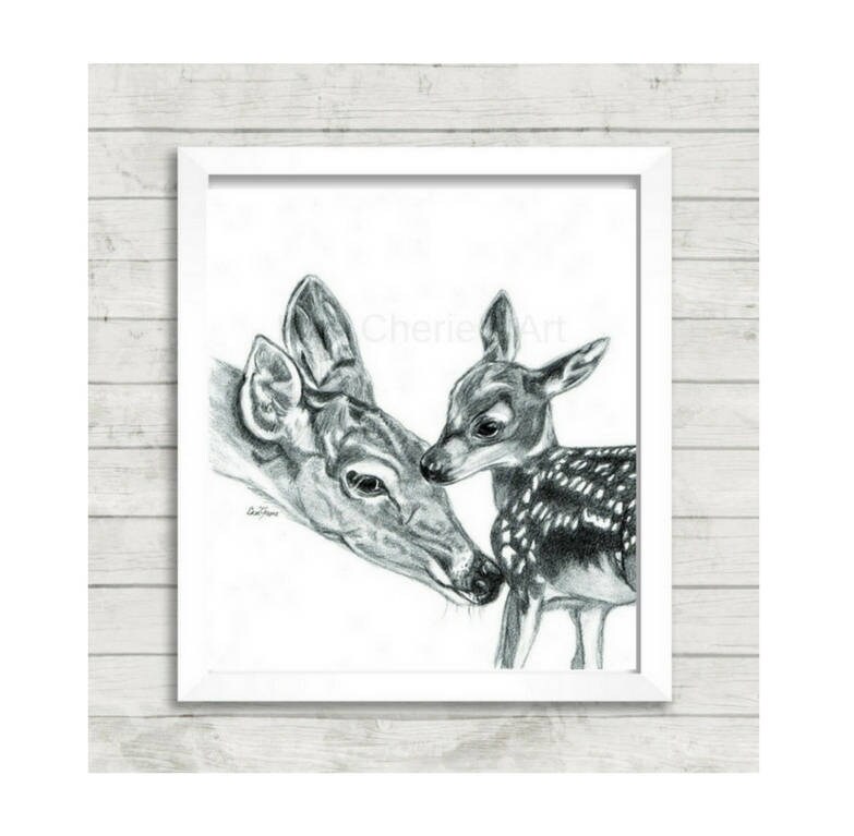 Mother and Baby Deer Drawing motherhood baby shower newborn Etsy
