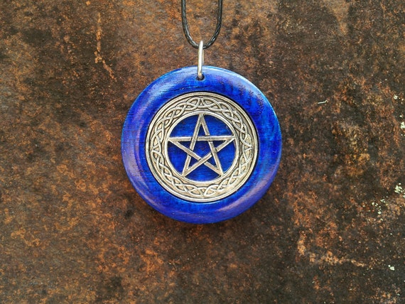 Pentacle Amulet in Blue Stained Oak Rustic Unisex Spiritual